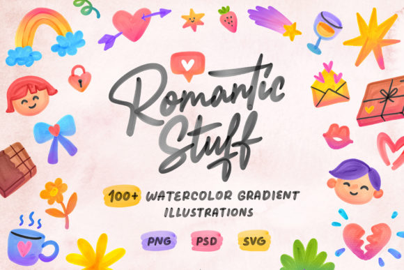 100 Romantic Stuff Illustrations