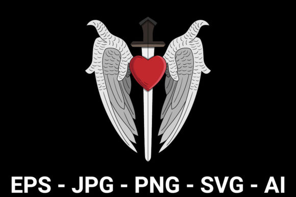 Angel Wing Heart and Sword Graphics