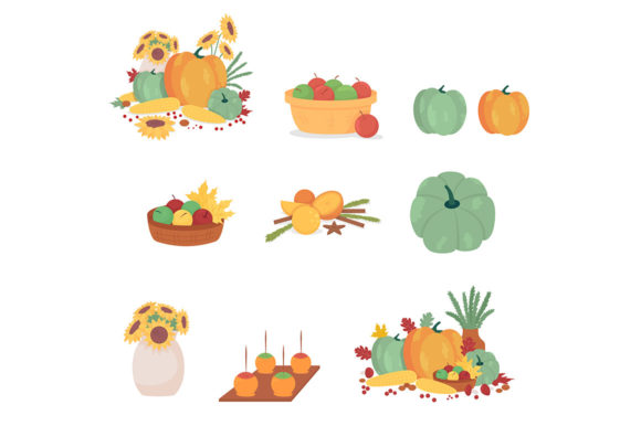 Autumnal Harvest Semi Vector Objects: Graphics and Illustrations for Editorial Design
