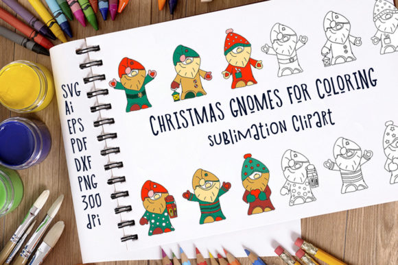 Christmas Gnomes for Coloring: Graphics and Illustrations