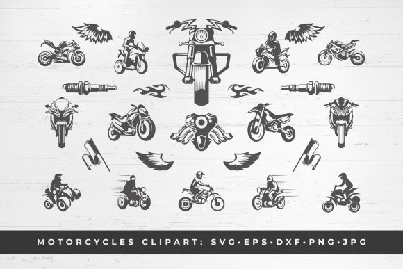 Custom Motorcycles Set Silhouettes Graphics