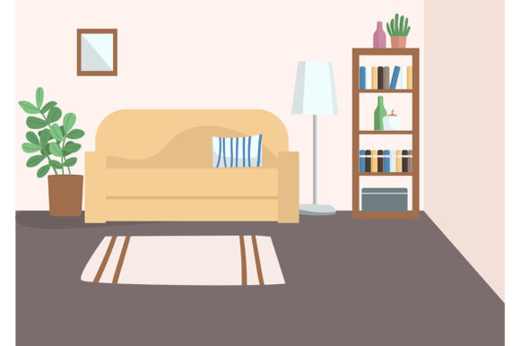Empty Living Room Flat Color Vector Graphics