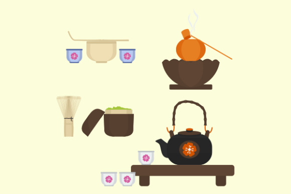 Flat Style Japanese Tea Equipment Graphics