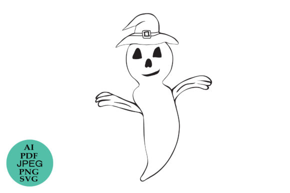 Halloween Cute Ghost with Hat – Graphics and Illustrations