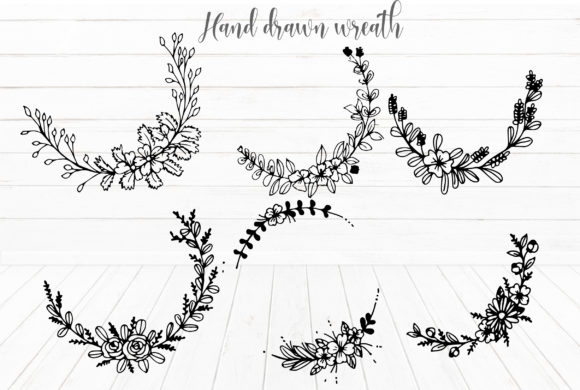 Hand Draw Cute Flower Wreath Elements
