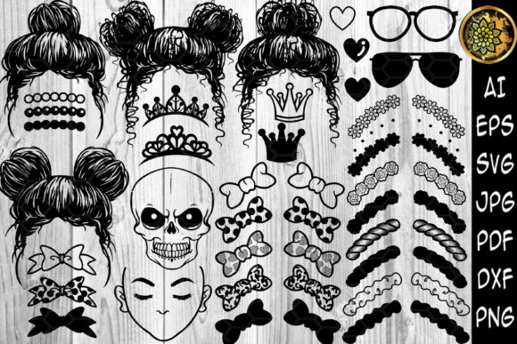 Little Princess Messy Space Bun Clipart: Graphics & Illustrations for Crafters