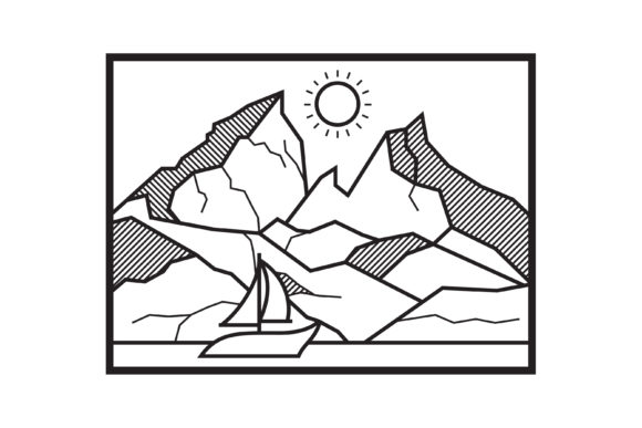 Mountain Illustration Black White Line Graphics