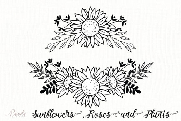 Sunflower Monogram Frames 2: Graphics for Decorative Elements