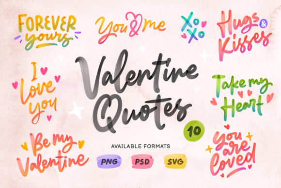 Valentine Lettering Quotes Graphics and Illustrations