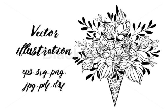 Waffle Cone with Outline Orchids: Graphics and Illustrations