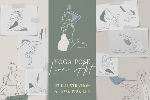 Yoga Poses Line Art: Graphics & Illustrations for Branding